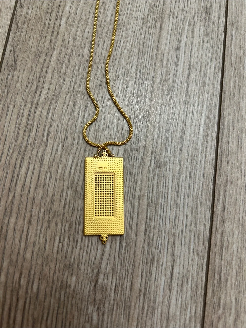 Freida Rothman Gold Rectangular Pave Pendant Necklace Black Silver Sparkle 925